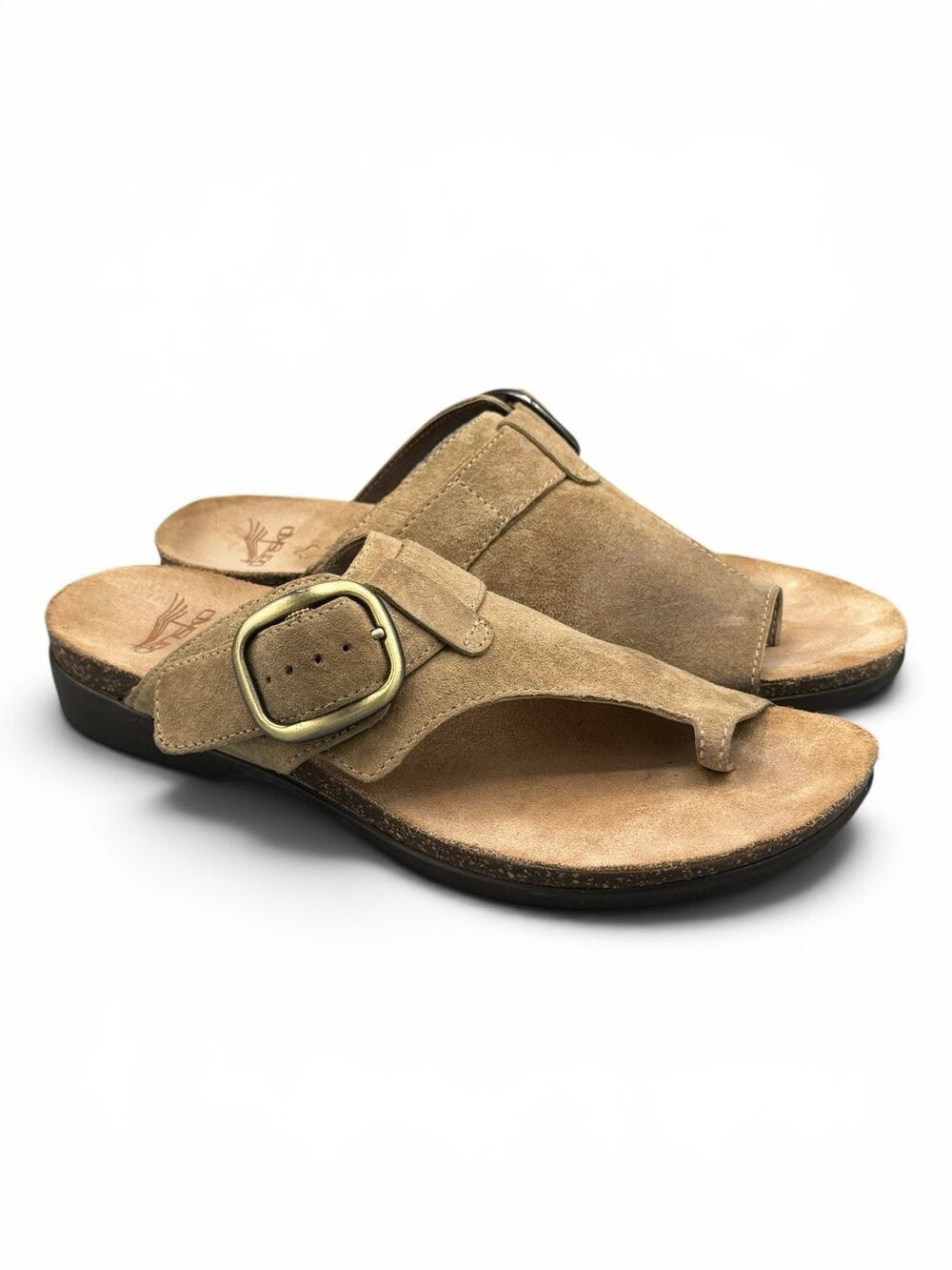 Dansko Rylee Tan Suede Toe‑Ring Slide Sandals Women’s 9 EU 39 Comfort Cork